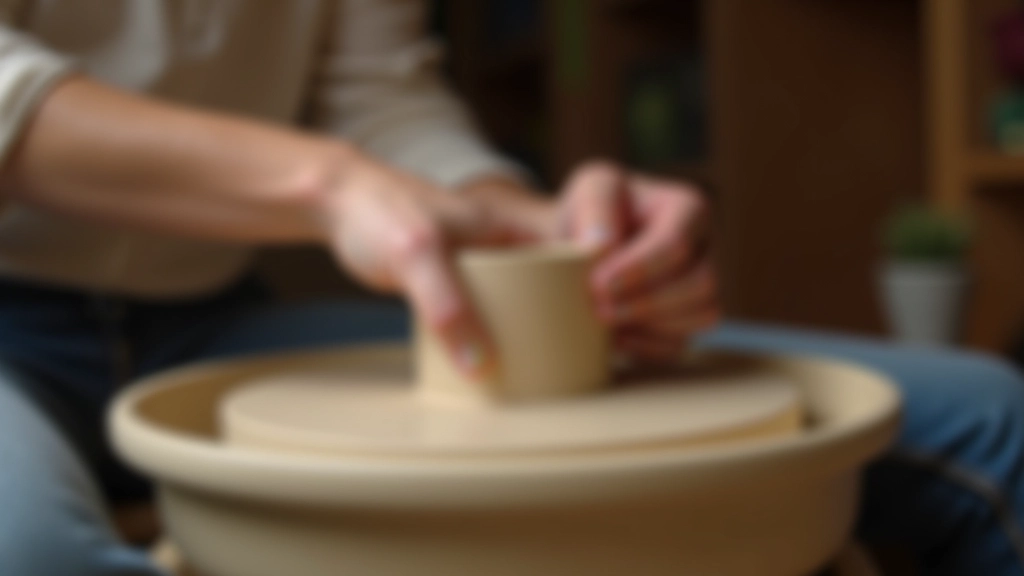 Pottery workshop with clay on wheel